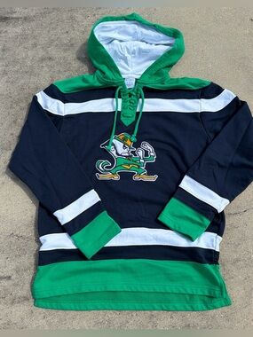 Notre Dame fighting Irish Champion Green Navy White hockey Style Hooded Pullover